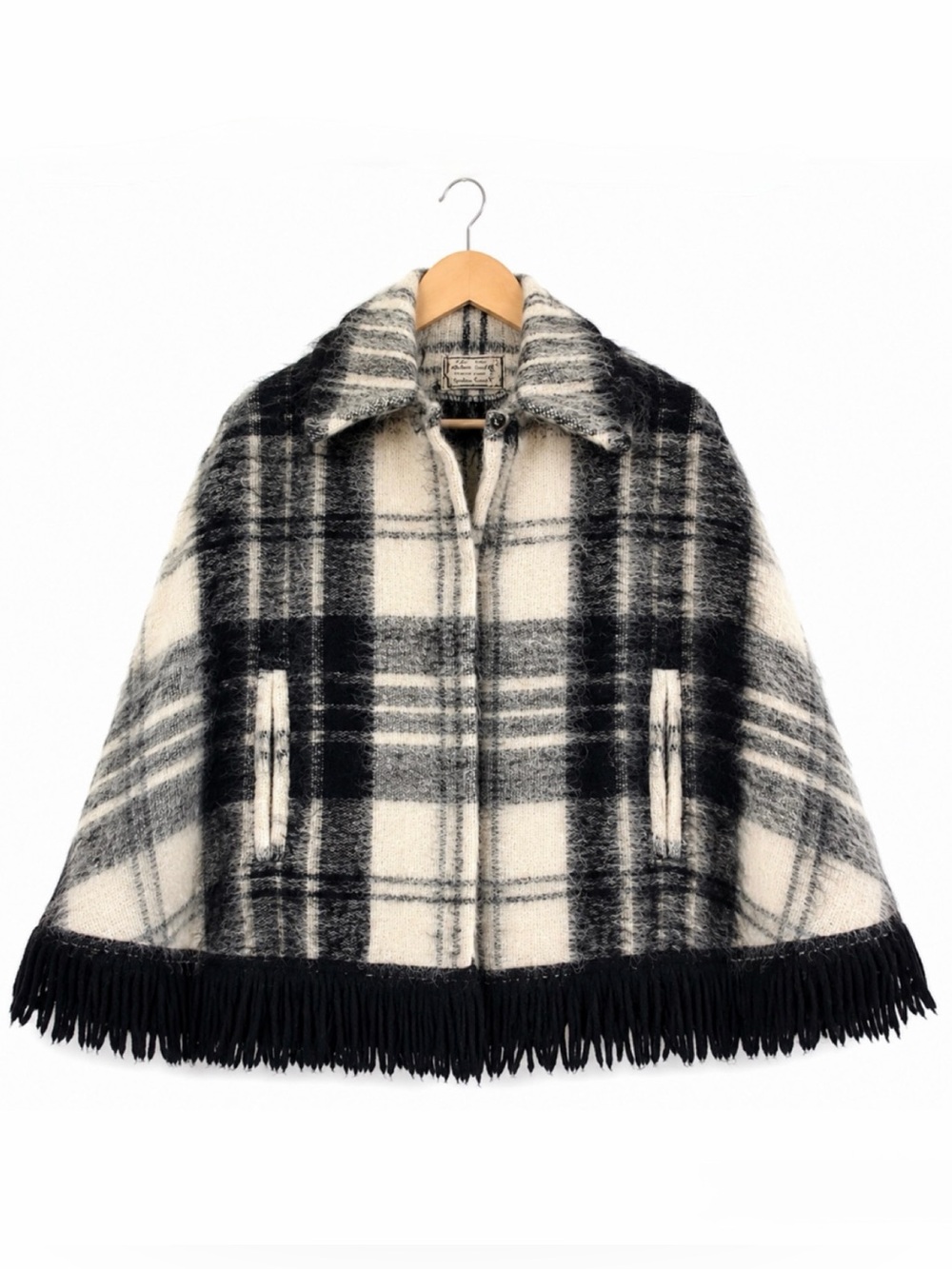 Vintage 1960s 70s Andrew Stewart Mohair Wool Plaid Fringe Cape Made in Scotland